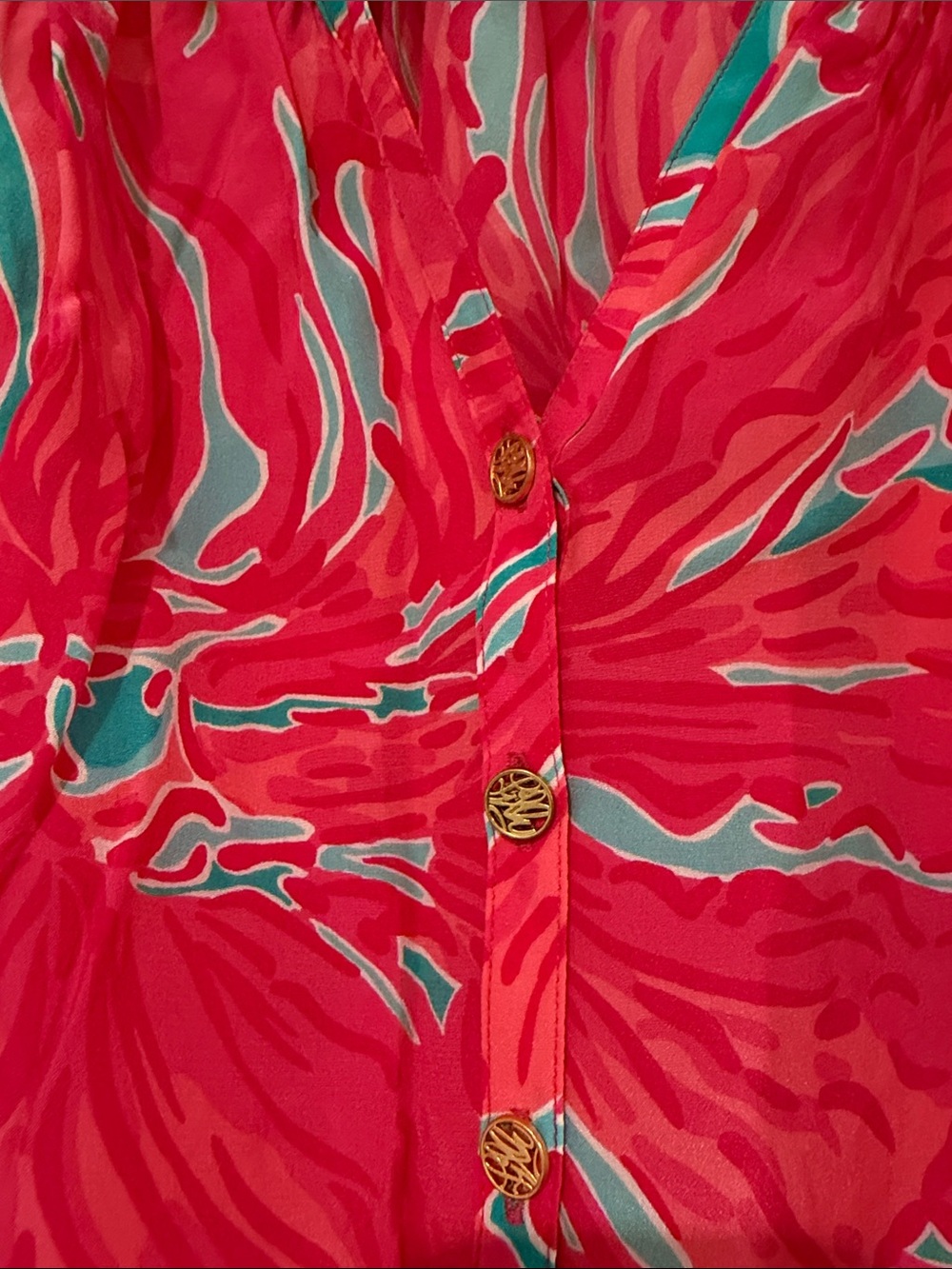 Lilly Pulitzer Pink and Turquoise Abstract Print Blouse - Picture 3 of 4